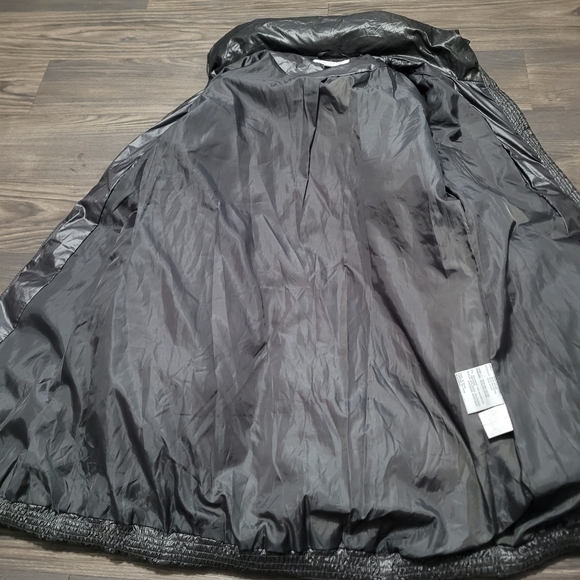 Via Spiga Swirl Down Charcoal Puffer Coat Size M Full Zip Hooded Long Quilted - Picture 5 of 8